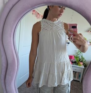 Cream Lace Ruffled Tiered Top Size XS